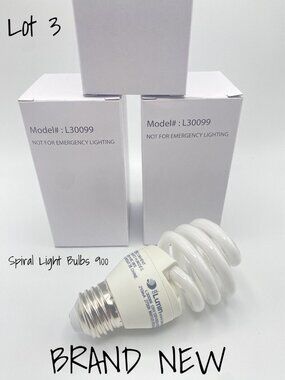Lot of 3 CFL 13W Half Full Spiral Light Bulbs - 900 Lumens, Standard Base New